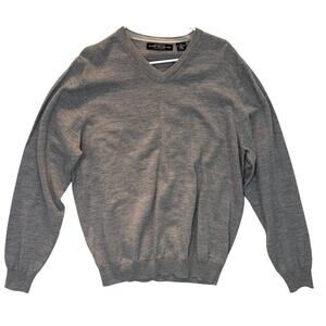 Carnoustie Sweater Mens Medium Gray V-Neck 100% Merino Wool Knit Pullover Casual